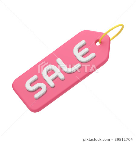 Diagonal sale tag rope pink glossy shopping special offer seasonal discount realistic 3d icon vector 89811704