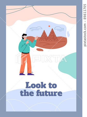 Man with glasses travels virtually, vector flat illustration on a white background. 89811705