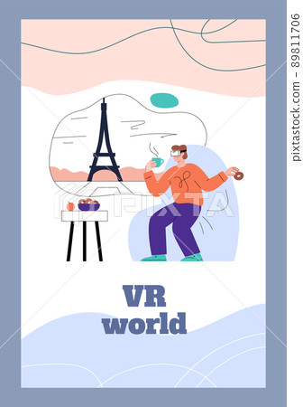 VR world and augmented reality space banner template flat vector illustration. 89811706