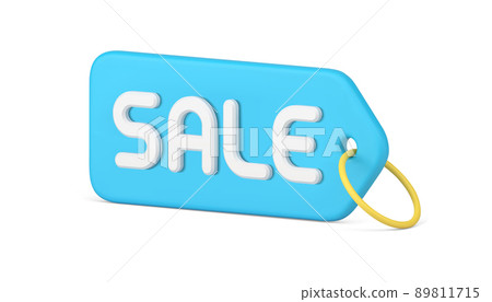 Elegant blue sale discount tag rope horizontal isometric label realistic 3d icon vector illustration 89811715