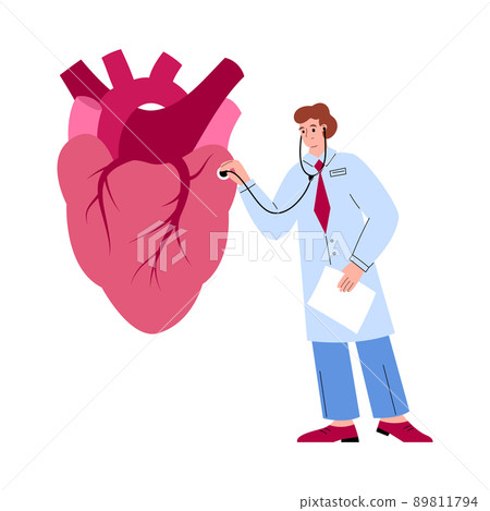 Male doctor checking heart rate with... - Stock Illustration [89811794 ...