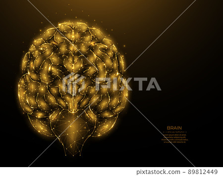 Polygonal illustration of a human brain. Cerebrum anatomy low poly art. Nervous system medical banner, template or background. Artificial intelligence concept 89812449