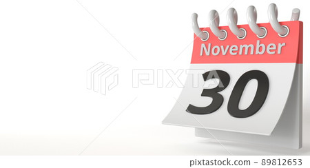 November 30 date on a tear-off calendar, 3d rendering November 30 date on a tear-off calendar, 3d rendering 89812653