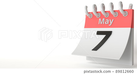 May 7 date on a tear-off calendar, 3d rendering 89812660
