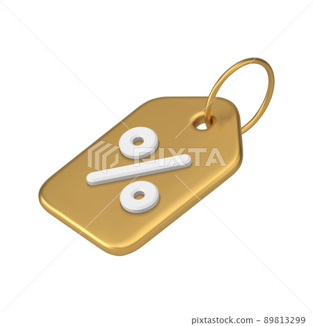 Golden metallic glossy retail tag rope on ring diagonal placed 3d icon realistic vector illustration 89813299