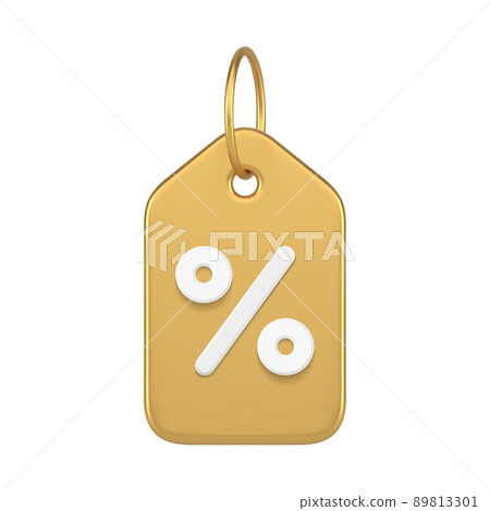 Vertical golden percentage tag rope hanging ring marketing sale 3d icon realistic mockup vector 89813301