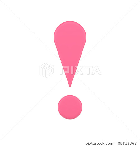 Pink glossy exclamation point front view attention error warning realistic 3d icon vector 89813368