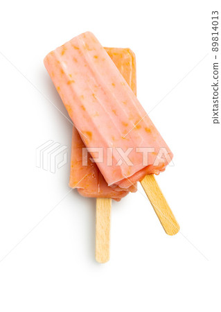 Fruity ice lolly. Sweet popsicle isolated on white background. 89814013
