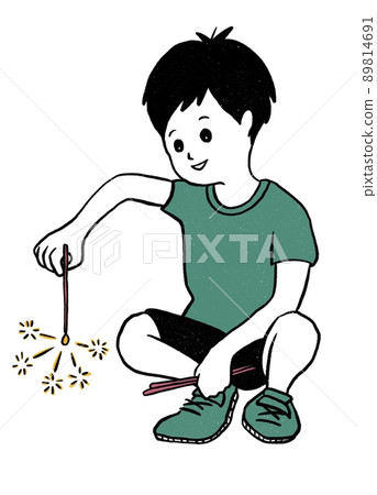 Boy playing with fireworks 89814691
