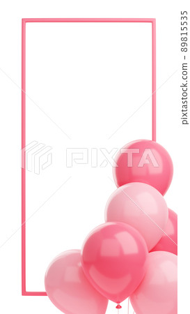 Congratulation banner with pink balloons and frame on white background - 3d render social media story Congratulation banner with pink balloons and frame on white background - 3d render social media story 89815535