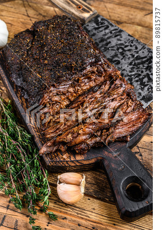 Homemade Smoked Barbecue Beef Brisket meat. wooden background. Top view 89815737