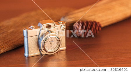 Travel composition with camera clock, time for travel concept 89816401