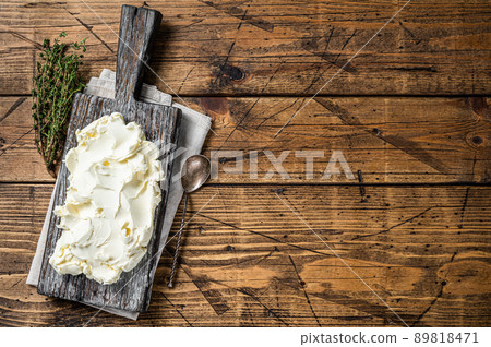 Mascarpone italian Cream cheese. Wooden background. Top view. Copy space Mascarpone italian Cream cheese. Wooden background. Top view. Copy space 89818471