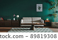 Dark green modern apertment with white couch - 3D Rendering 89819308