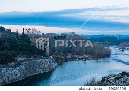 Scenery from Pont du Gard, France and the Gardon River 89820806