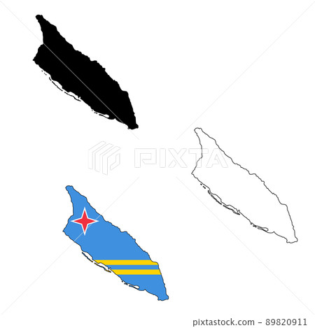 Aruba flag map on white background. Outline map of Aruba. Aruba vector map silhouette. flat style. 89820911