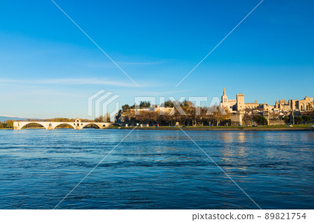 Pont d'Avignon in Avignon, France and the walls of the old town 89821754