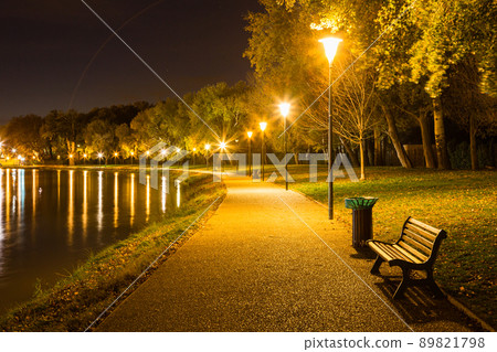 France Night Avignon Rhone and riverside promenade 89821798