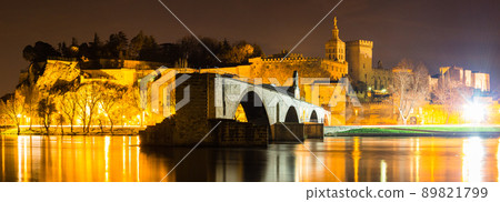 Pont d'Avignon and Notre Dame de Don Cathedral in Avignon at night illuminated in France Pont d'Avignon and Notre Dame de Don Cathedral in Avignon at night illuminated in France 89821799