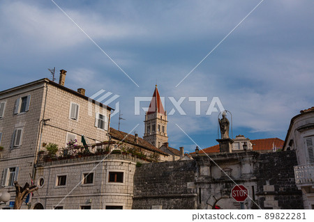 Belfry of St. Lawrence's Cathedral in Trogir, Croatia and the cityscape of the old town Belfry of St. Lawrence's Cathedral in Trogir, Croatia and the cityscape of the old town 89822281