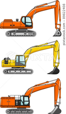 Excavators. Heavy construction machines. Vector illustration 89822408
