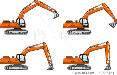 Excavators. Heavy construction machines. Vector illustration 89822424