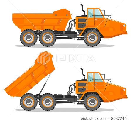 Off-highway truck with different body position. Heavy mining machine and construction equipment. Vector illustration. 89822444