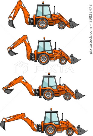 Backhoe loaders. Heavy construction machines. Vector illustration Backhoe loaders. Heavy construction machines. Vector illustration 89822478