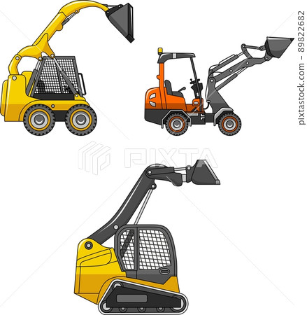Skid steer loaders. Heavy construction machines. Vector illustration 89822682