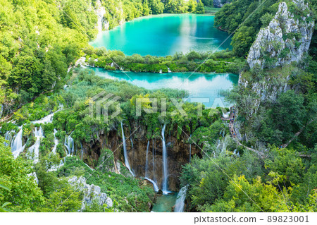 Large lakes and falling waterfalls in the Plitvice Lakes National Park, Croatia Large lakes and falling waterfalls in the Plitvice Lakes National Park, Croatia 89823001