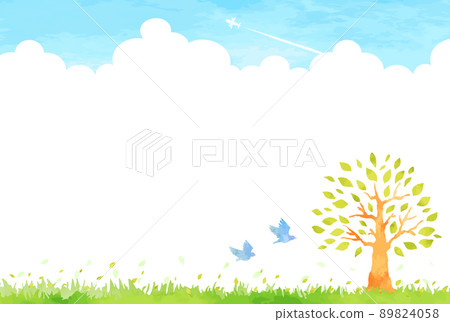 Gentle hand-painted landscape illustration full of greenery 89824058