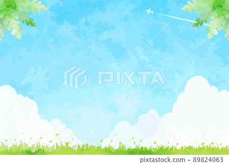 Hand-painted blue sky and cumulonimbus landscape illustration 89824063