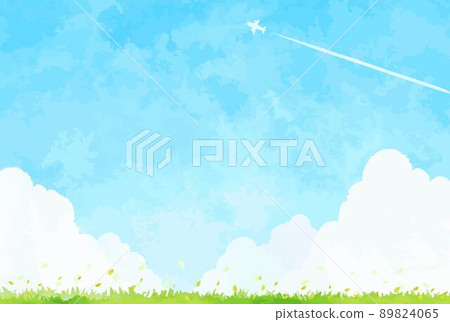 美麗的手繪藍天和草地景觀插畫 美麗的手繪藍天和草地景觀插畫 89824065