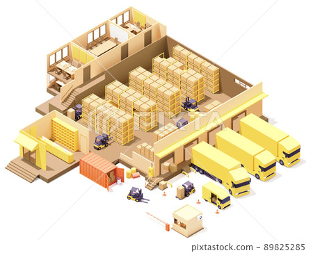 Vector isometric warehouse building cross-section Vector isometric warehouse building cross-section 89825285