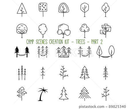 Set of linear icons of trees. Part 2 89825340