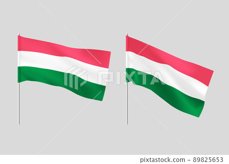 Hungary flags. Set of national realistic Hungarian flags. 89825653