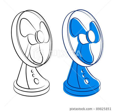 Hand drawn electric fan for cooling room in hot summer time. Maintaining comfortable temperature in room. Cartoon sketch vector isolated on white background 89825851