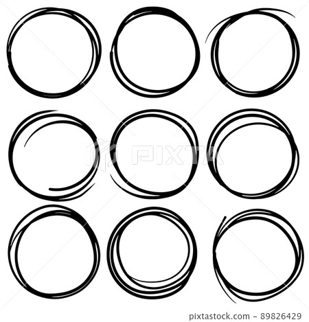 Hand drawn circle line sketch set. 89826429