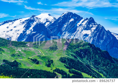 Mountain landscape of Italian Dolomites covered with snow. Mountain landscape of Italian Dolomites covered with snow. 89826737