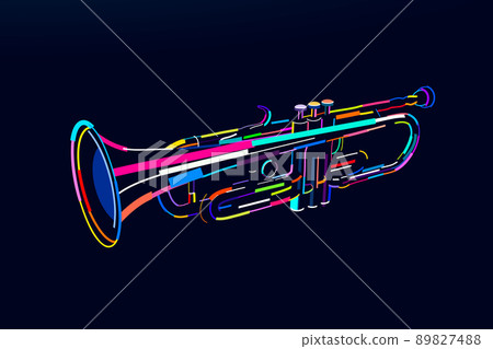 Abstract trumpet wind musical instrument from multicolored paints. Colored drawing Abstract trumpet wind musical instrument from multicolored paints. Colored drawing 89827488