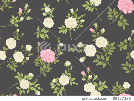 Roses flowers on branches. Millefleurs trendy floral design 89827586
