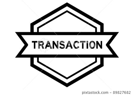 Vintage black color hexagon label banner with word transaction on white background 89827682