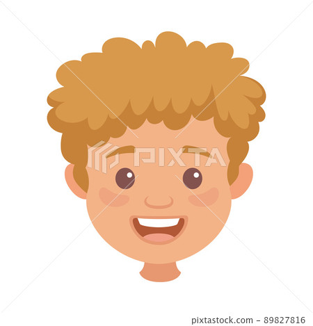 Little Boy Character Face with Brown Hair Smiling Vector Illustration 89827816