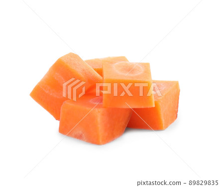 Pieces of fresh ripe carrot isolated on white 89829835