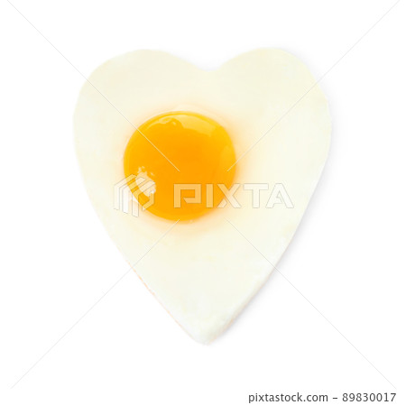 Heart shaped fried egg isolated on white, top view 89830017