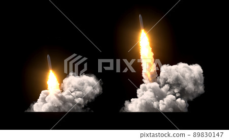 Ballistic rocket launch on black background Ballistic rocket launch on black background 89830147