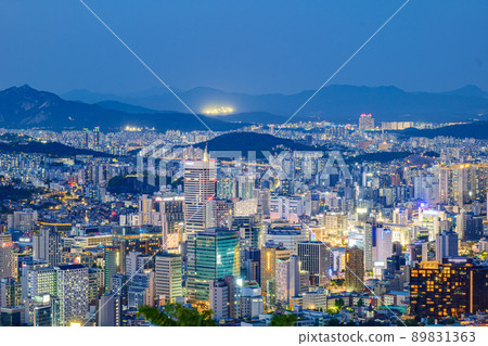 Seoul city night view taken from Namsan Mountain in Seoul, South Korea at night time 89831363