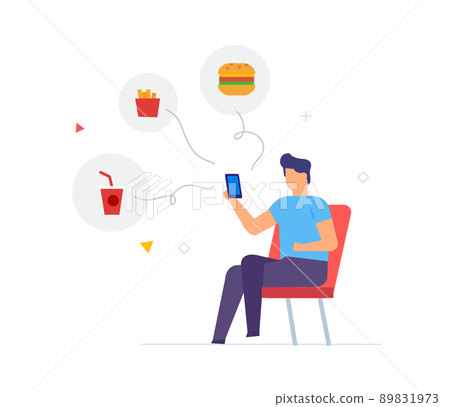 People use smartphones, delivery, fast food People use smartphones, delivery, fast food 89831973