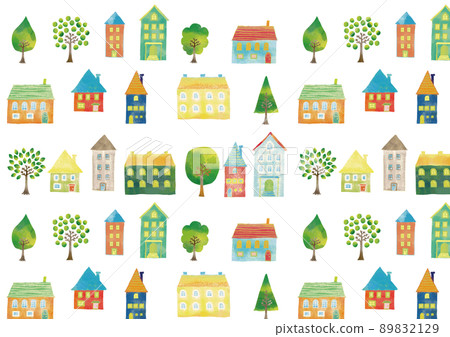Scandinavian style watercolor touch cityscape pattern 89832129