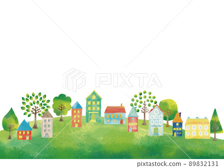 Scandinavian style watercolor touch cityscape green hill frame 2 89832131